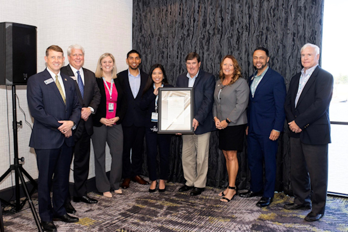 Pictured from left to right are TCSG Commissioner Greg Dozier; TCSG Board Chairman Doug Carter; WGTC Dean of Students Melinda Hofius, Matthew Rodriguez, 2021 state GOAL winner Elizabeth Rodriguez, RN; TCSG board member Chunk Newman; WGTC President Dr. Julie Post; and WGTC board members Michael McNeely and Jim Mottola.