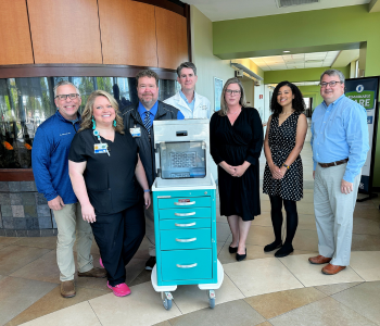 Left to right are Richard Warren, MD, an emergency physician at Tanner; Brooke Cornell, RN, a registered nurse at Tanner Medical Center/Carrollton; Donny Hightower, RN, vice president of emergency services at Tanner; Tim Paul, MD, vice president of medical affairs at Tanner; Grace Pippin, vice chair of the board of directors for West Georgia PARC; Ginny Smith, assistant director of advocacy at West Georgia PARC; and Rob Dial, executive director at West Georgia PARC.