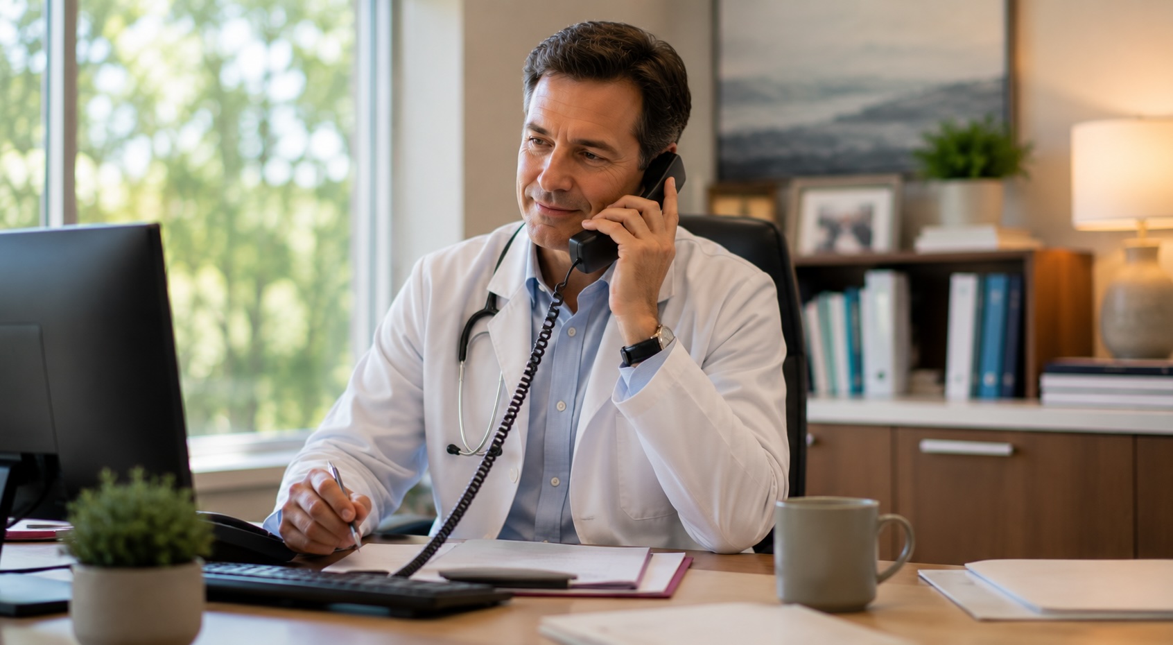 Male doctor talking on the phone